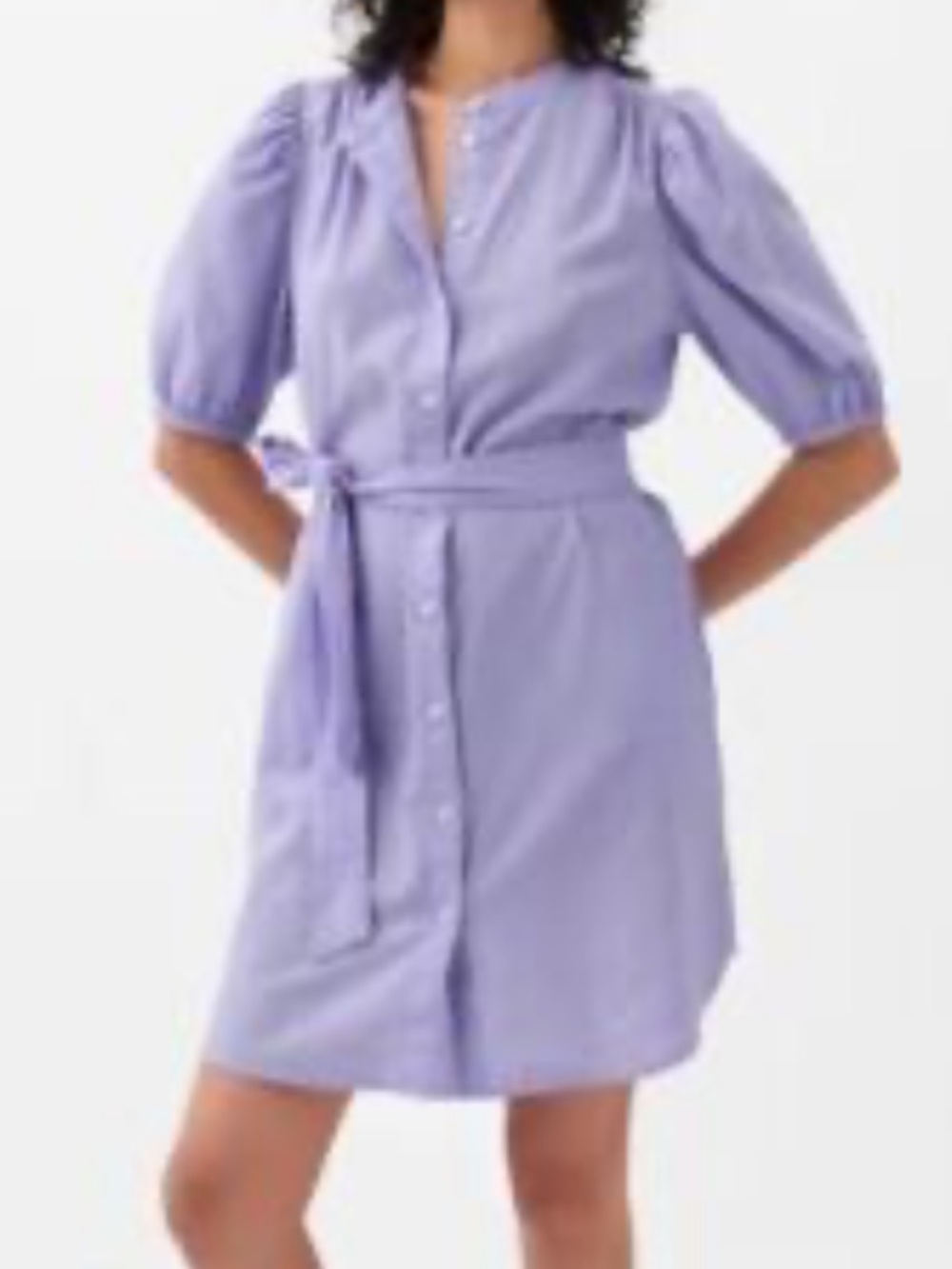 GAP Lilac Button-Front Puff Sleeve Linen Blend Mini Dress Medium